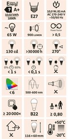 Extol Light žiarovka LED klasická 10W 900lm E27 teplá biela