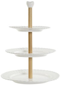 Poschodový podnos "WHITE DROP" porcelán-bambus, 27,5x27,5x32,5 cm