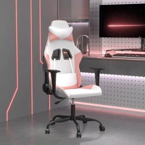 Masážna herná stolička biela a ružová umelá koža 345408