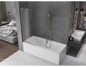 Mexen Velar L, 2-krídlová posuvná vaňová zástena 85 x 150 cm, 8mm sklo námraza, zlatá lesklá, 896-085-003-31-50