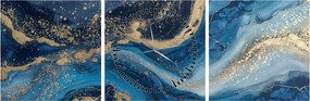 Obraz - Modrozlatý abstraktný mramor (s hodinami) (90x30 cm)
