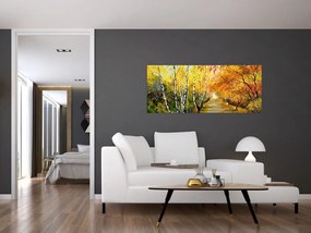 Obraz - Romantická alej pozdĺž vody, olejomaľba (120x50 cm)