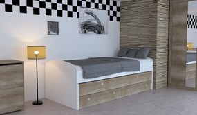 Rozkladacia posteľ Patrik Color 90x200 cm, biela/dub canyon