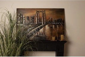 3D hnedý kovový obraz mesto Iron City - 120*5*80 cm