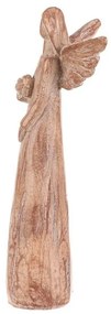 Polyresinový Anjel so srdcom 24 cm, imitácia dreva
