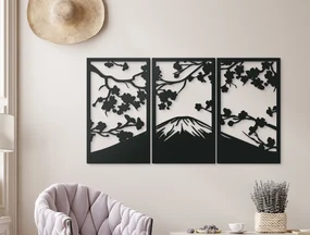 drevko 3-dielny obraz Hora za oknom Rozmer obrazu: 44,5 x 82,5 cm, Farba dekorácie: Čierna