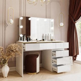 TOALETNÝ STOLÍK NESSIE ELITE 2 BIELY LESK + ZLATÝ