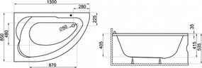 Polimat Akrylátová asymetrická vaňa Standard 130x85 L(R) AS POLIMAT-Farba: Biela, POLIMAT-Orientácia: Ľavá