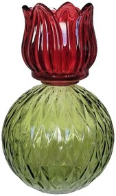 Červený sklenený svietnik/ váza tulipán Love Tulip - Ø 11*17 cm