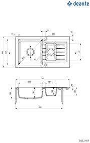 Deante Zorba, granitový drez 760x440x164 mm Z/O, 3,5" + priestorovo úsporný sifón, 1,5-komorový, čierna, ZQZ_N513