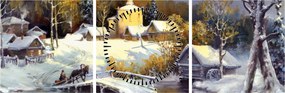 Obraz - Zimné mestečko (s hodinami) (90x30 cm)