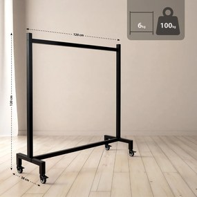 Vešiak s kolieskami na oblečenie Gisborne 120x38x120 - čierna