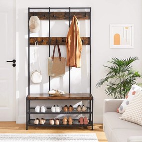 Vešiakový stojan s lavicou, predsieňová stena, rustikálna hnedá