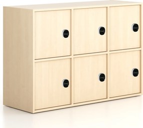 Kancelárska skriňa FRAME, nízka, 6x dvere, 1299 x 450 x 881 mm, RFID zámok, breza