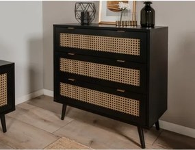 Zásuvková komoda Vienna, čierna/výplet%