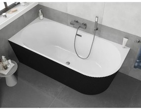 Mexen Silo, rohová voľne stojaca ryhovaná vaňa, ľavá, 150 x 75 cm, biela-čierna, grafitový prepad, 52891507575L-95