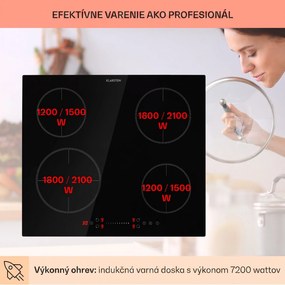 Klarstein Virtuosa EcoAdapt, indukčná varná doska, 7200 W, 4 zóny, sklo, čierna