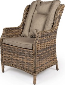 Záhradné ratanové kreslo KINGSTON žlto-sivé so svetlohnedými poduškami