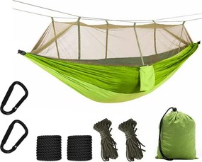 Zaparkorun Outdoorový hamak - hojdacia sieť so sieťkou proti hmyzu - olivová