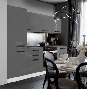 Kuchynská linka Belini Premium Full Version 240 cm šedý lesk s pracovnou doskou SANDY