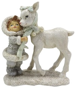 Dekoračná vianočná soška dievča so srnečkou - 12*6*13 cm