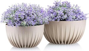 PLASTOVÝ KVETINÁČ STRIPPED ECO SADA 2KS 16X30 CM+15X24 CM BÉŽOVÁ