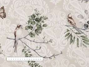 Biante Detský bavlnený záves Sandra SA-490 Lastovičky s motýlikmi na béžovom ornamente 150x210 cm