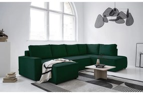 Tmavozelená menčestrová rozkladacia rohová pohovka (pravý roh/do tvaru "U") Brave Dave – Miuform