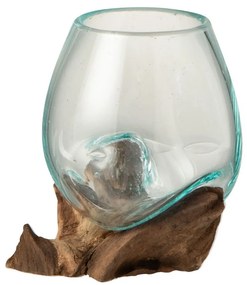Sklenená váza na dreve Gamal M - 13 * 10 * 11 cm