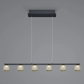 LED závesné svietidlo Loft, 6-pl., dymové sklo
