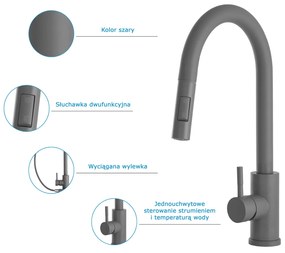 Gamma Taru Slim, vysoká drezová batéria h-400, šedá, GMA-BTS-GPG
