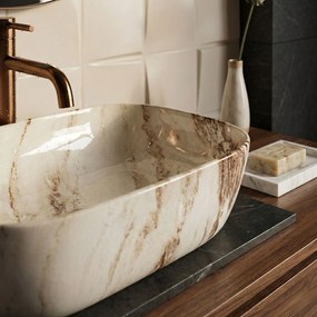 Rea Belinda Marrone Shiny, umývadlo na dosku 465×330×135 mm, imitácia kameňa Marrone, REA-U3601