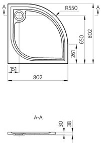 Vima 115 sprchová vanička 800 x 800 štvrťkruhová