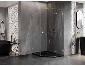 Mexen Lunar, výklopný päťuholníkový sprchový kút pravý 90 x 100 cm, 8mm číre sklo, zlatý profil, 831-090P-100L-50-00-P