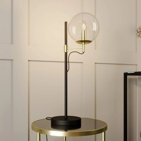Lucande Sotiana stolová lampa, sklená guľa, mosadz