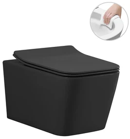 CERANO - Závesná WC misa Forte + UF sedátko, Rimless - čierna matná, CER-CER-538750