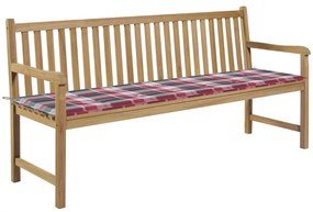 Záhradná lavička a červená kockovaná podložka 175 cm teakový masív 3062797