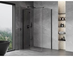Mexen Mist H T, sprchový kút s výklopnými dverami ľavý 75 x 110 cm, číre sklo, čierny profil, 8A5T-075-110-70-00-L