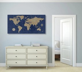 Obraz mapa sveta s kompasom v retro štýle na modrom pozadí Varianta: 120x60