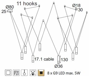 ACA DECOR Závesné svietidlo TERES max. 8x5W/G9/230V/IP20