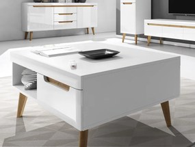 Konferenčný stolík so zásuvkami Nordi, dub riviera/biela lesk