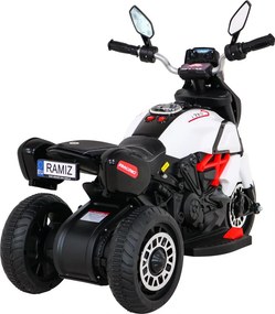 Ramiz Motorka Fast Tourist na batérie pre deti biela + audio + svetlá + ekokoža