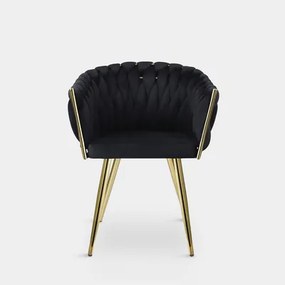 Velúrová stolička LIANA so zlatými nohami, čierna