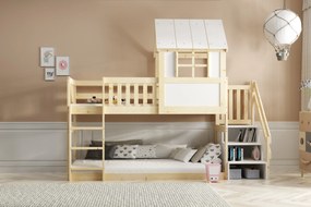 Posteľ ANTRESOLA 200×90 cm so schodíkmi a strieškou – borovica