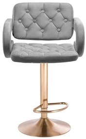 LuxuryForm DESIGN Barová stolička ADRIA VELUR na zlatom tanieri - šedá