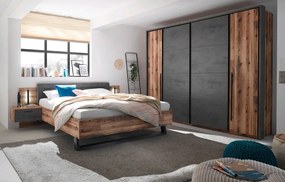 Posteľ s nočnými stolíkmi Sarnia 180x200 cm, zrubová doska/tmavý betón