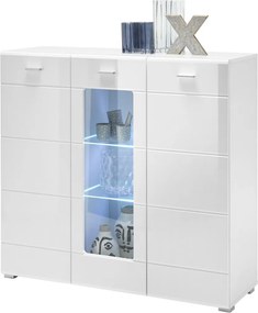 Vysoká komoda s presklením Enrique, biela lesk