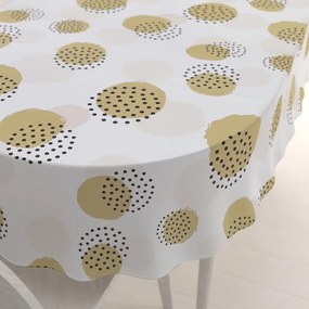 Biante Teflónový oválny obrus TF-059 Okrové a svetlo marhuľové bodkované kruhy na bielom 140x220 cm