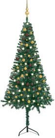 Rohový umelý vianočný stromček s LED a guľami zelený 240 cm PVC 3077946