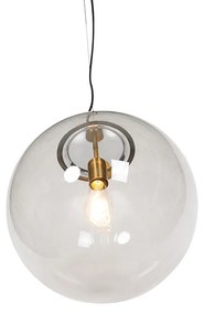 Moderné závesné svietidlo mosadzné s dymovým sklom 40 cm - Ball